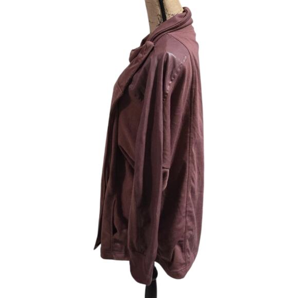 Tahari Sport Womens Burgundy Cowl Neck Faux Leather Trim Wrap Sweatshirt Plus 3X - Picture 4 of 6